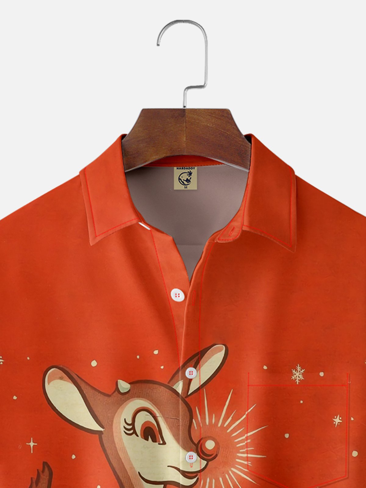 Moisture-wicking Christmas Red-Nosed Reindeer Chest Pocket Casual Shirt