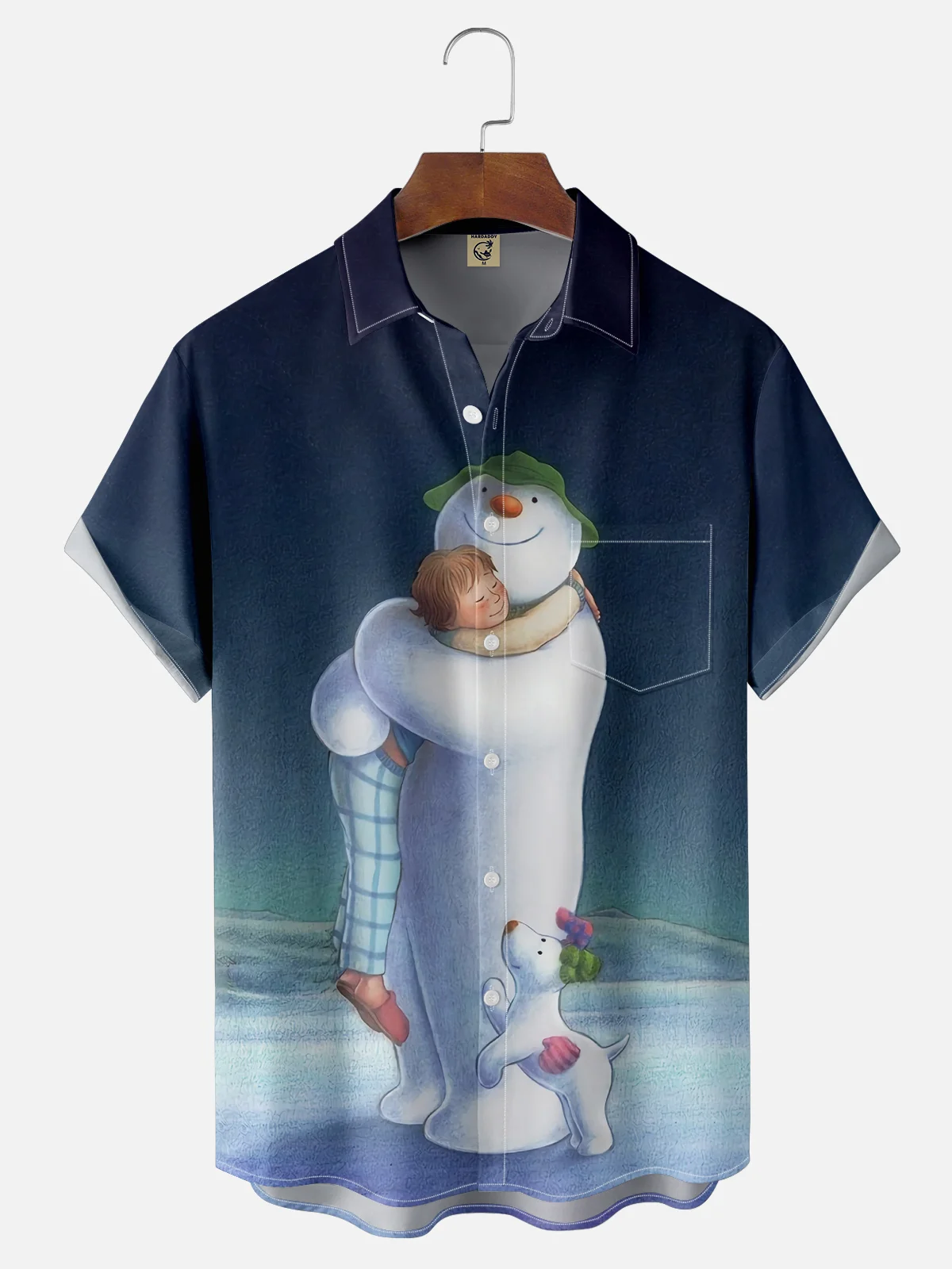 Moisture-wicking Christmas Snowman Snowdog Chest Pocket Casual Shirt