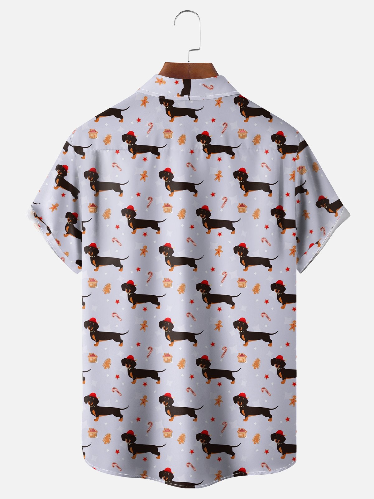 Moisture-wicking Christmas Candy Dogs Chest Pocket Casual Shirt