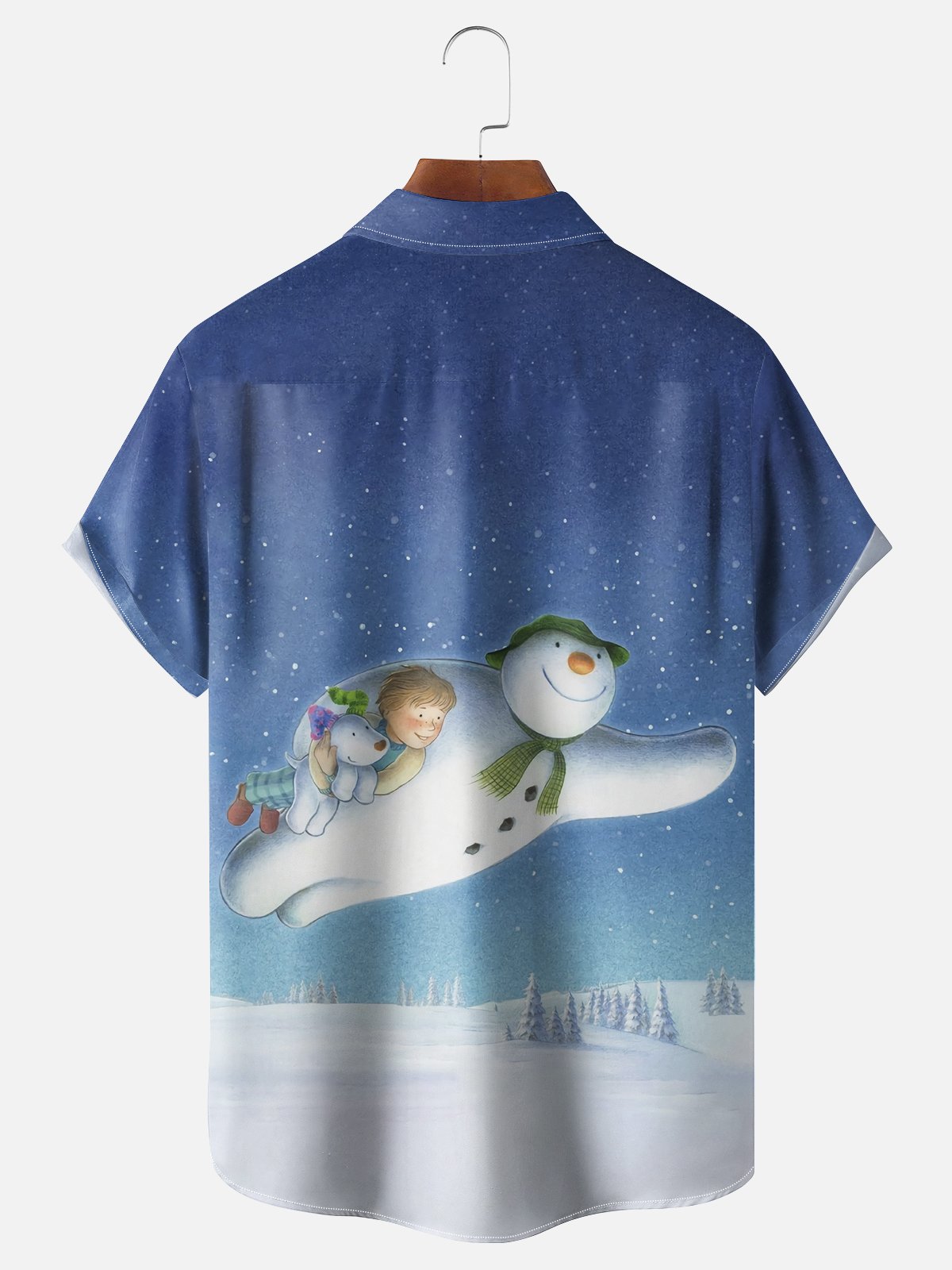 Moisture-wicking Christmas Snowman Snowdog Chest Pocket Casual Shirt