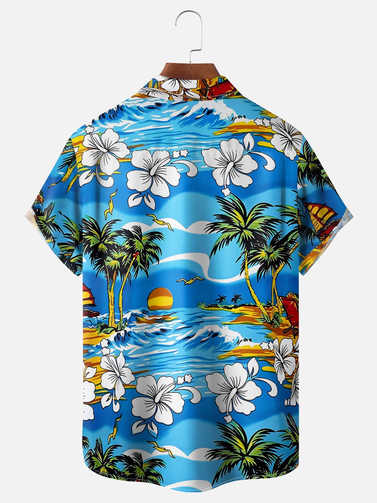 Moisture-wicking Christmas Santa Coconut Tree Chest Pocket Casual Shirt