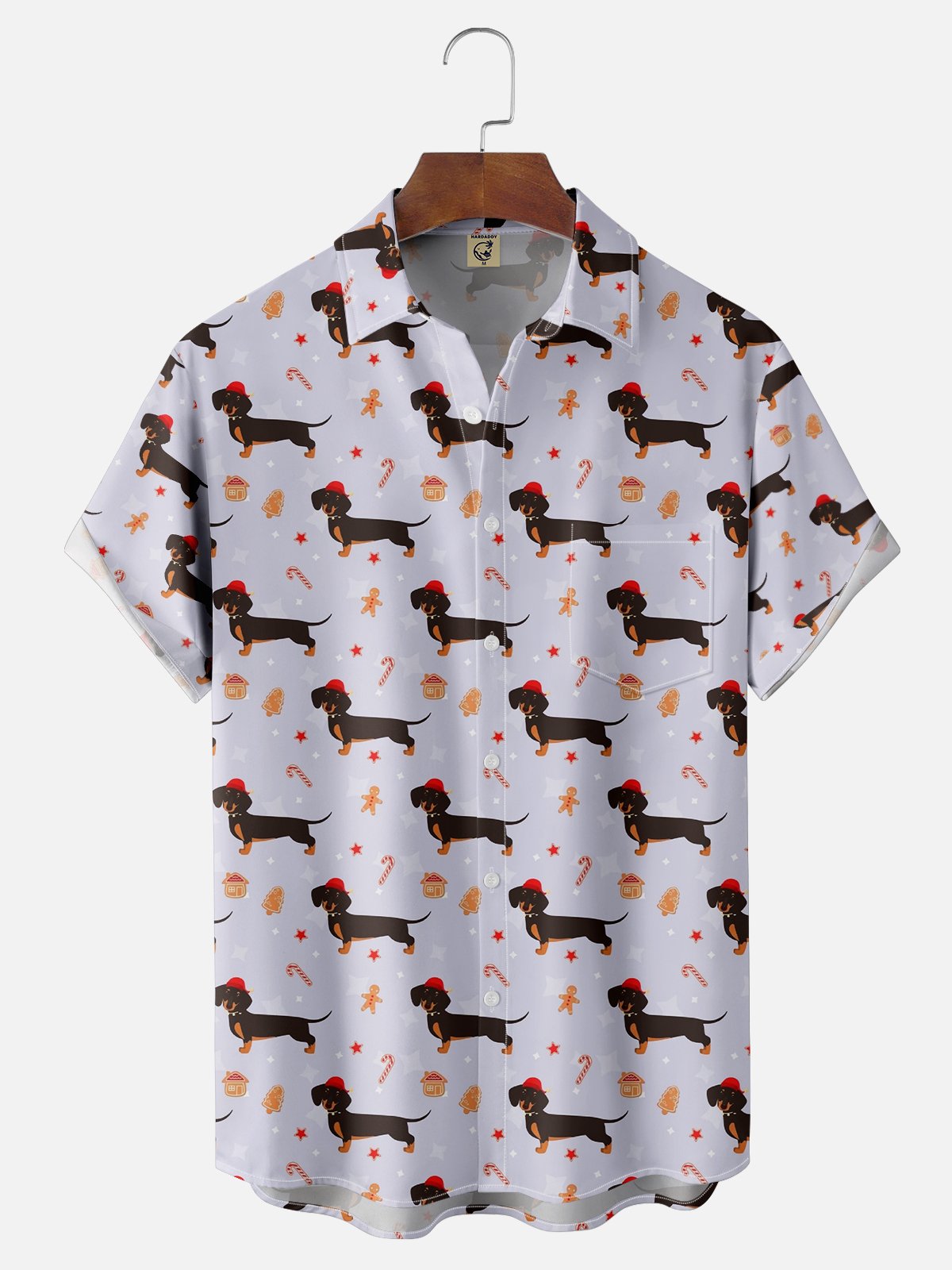 Moisture-wicking Christmas Candy Dogs Chest Pocket Casual Shirt