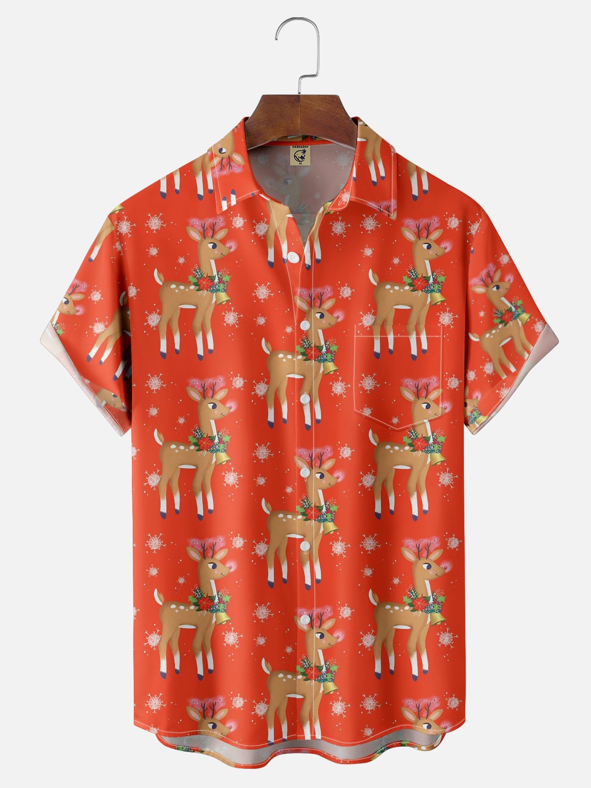 Moisture-wicking Christmas Red-Nosed Reindeer Chest Pocket Casual Shirt