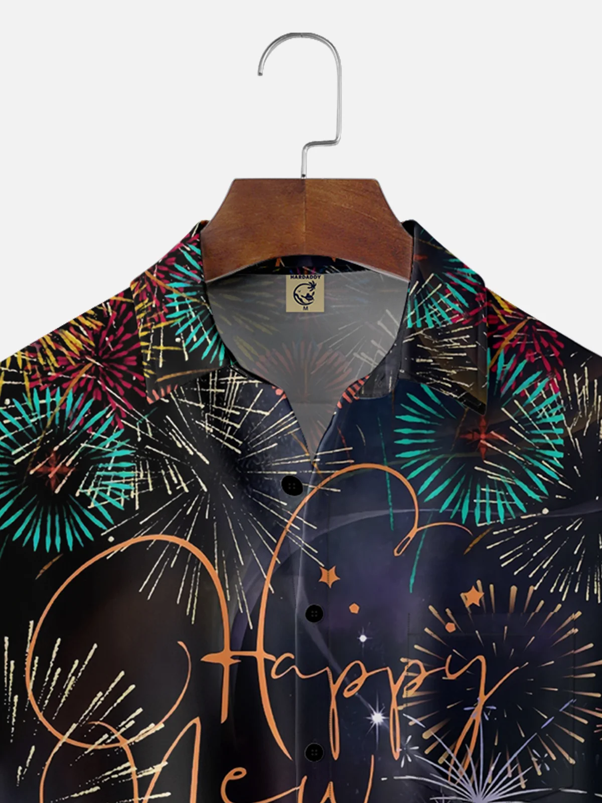 Moisture-wicking New Year Clock Fireworks Chest Pocket Casual Shirt