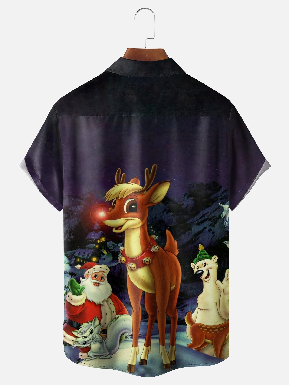 Moisture-wicking Christmas Red-Nosed Reindeer Chest Pocket Casual Shirt