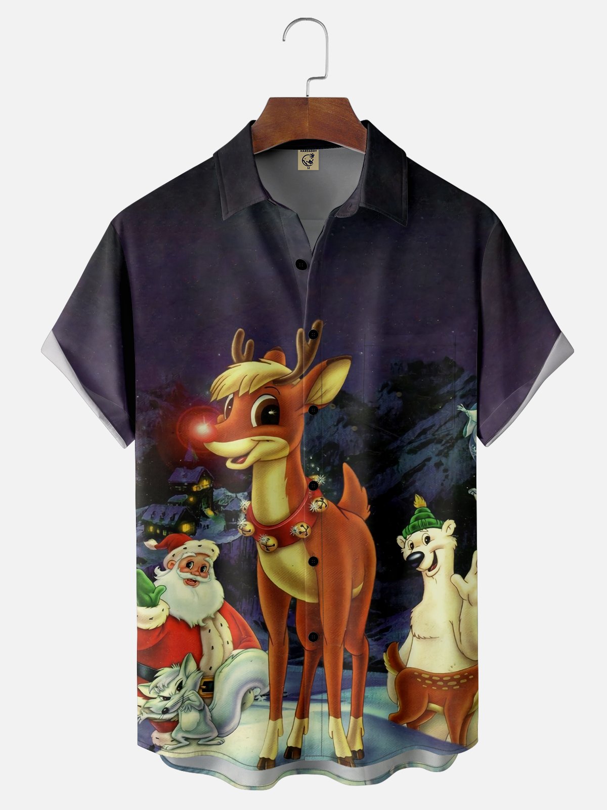 Moisture-wicking Christmas Red-Nosed Reindeer Chest Pocket Casual Shirt