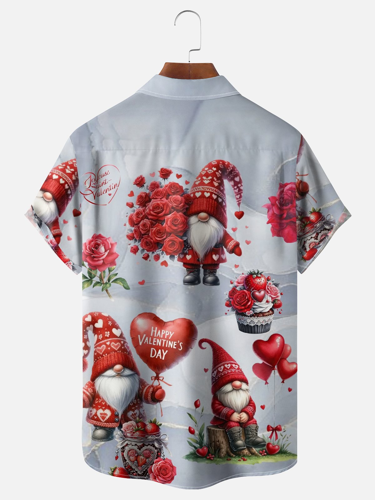 Moisture-wicking Valentine's Day Gnome Love Heart Chest Pocket Casual Shirt