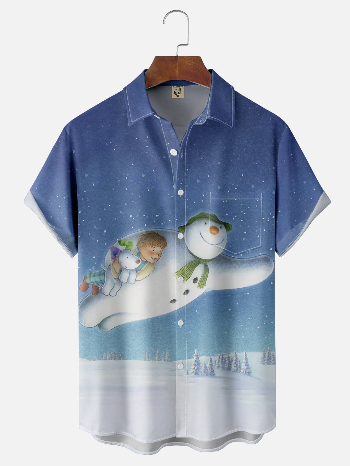 Moisture-wicking Christmas Snowman Snowdog Chest Pocket Casual Shirt