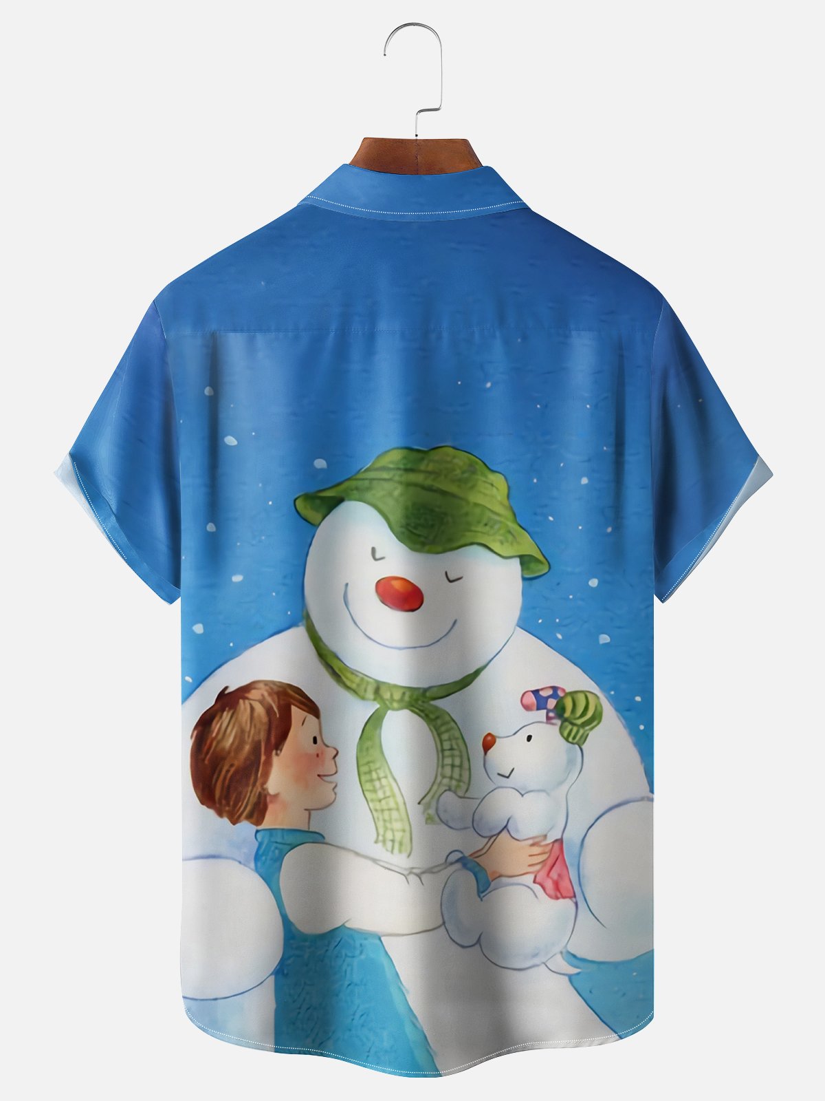 Moisture-wicking Christmas Snowman Snowdog Chest Pocket Casual Shirt