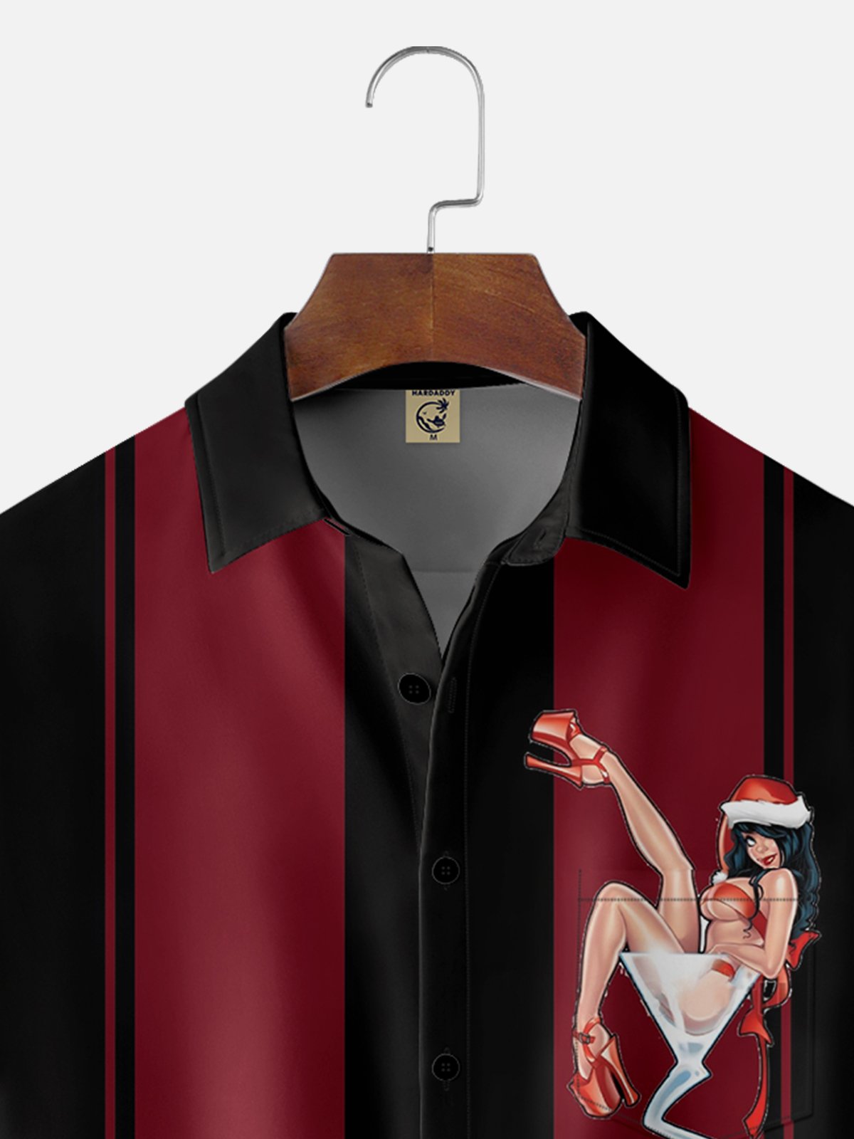 Moisture Wicking Christmas Wine Glass Beauty Chest Pocket Bowling Shirt