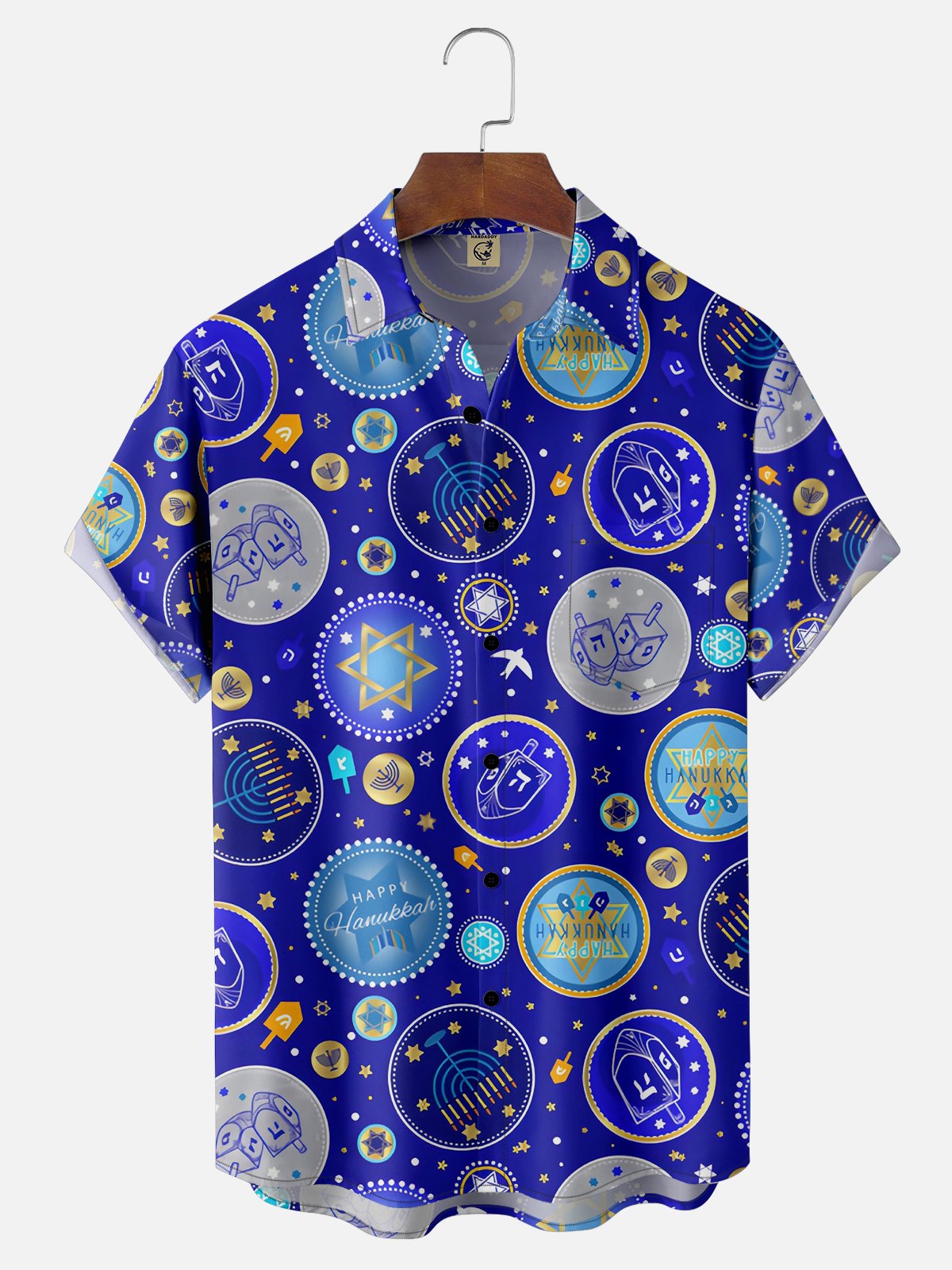 Moisture-wicking Hanukkah Hexagon Menorah Chest Pocket Casual Shirt