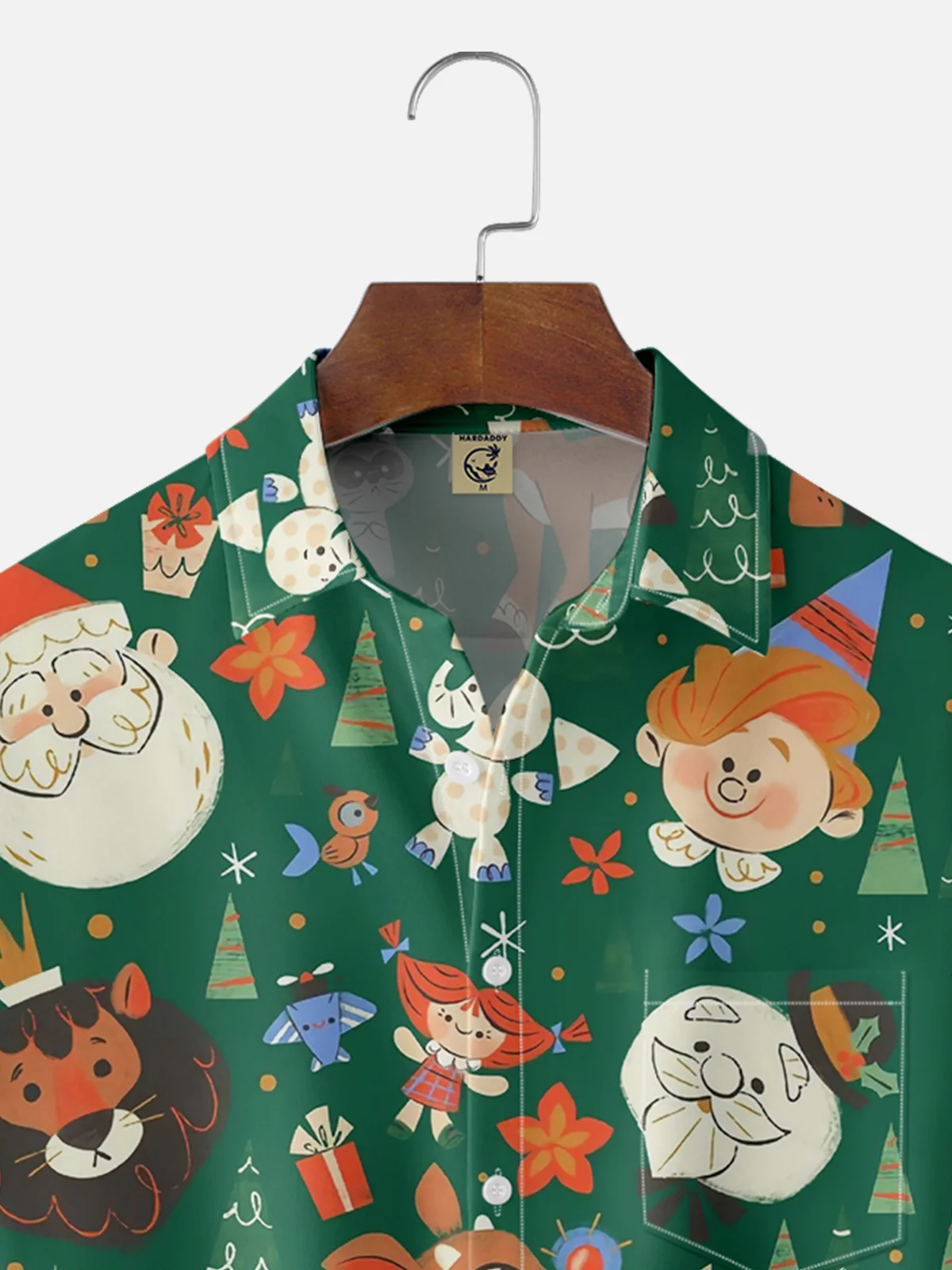 Moisture-wicking Christmas Red-Nosed Reindeer Cartoon Animals Chest Pocket Casual Shirt