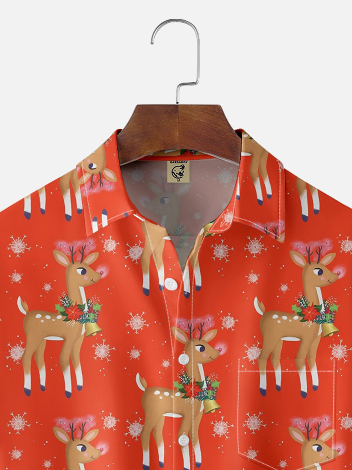 Moisture-wicking Christmas Red-Nosed Reindeer Chest Pocket Casual Shirt