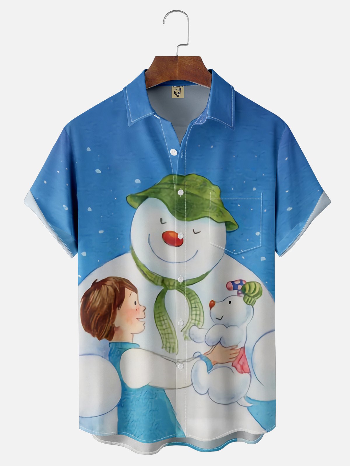 Moisture-wicking Christmas Snowman Snowdog Chest Pocket Casual Shirt