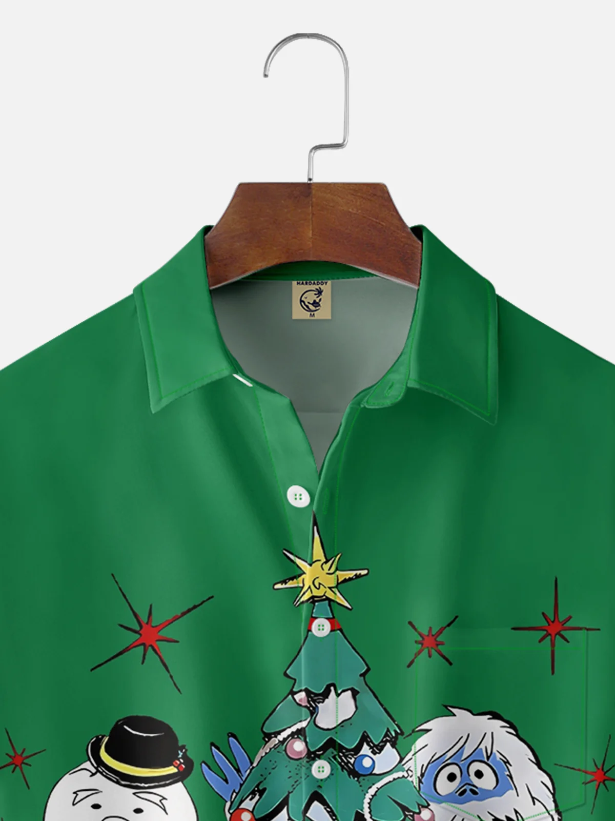 Moisture-wicking Christmas Red Nose Elk Cartoon Chest Pocket Casual Shirt