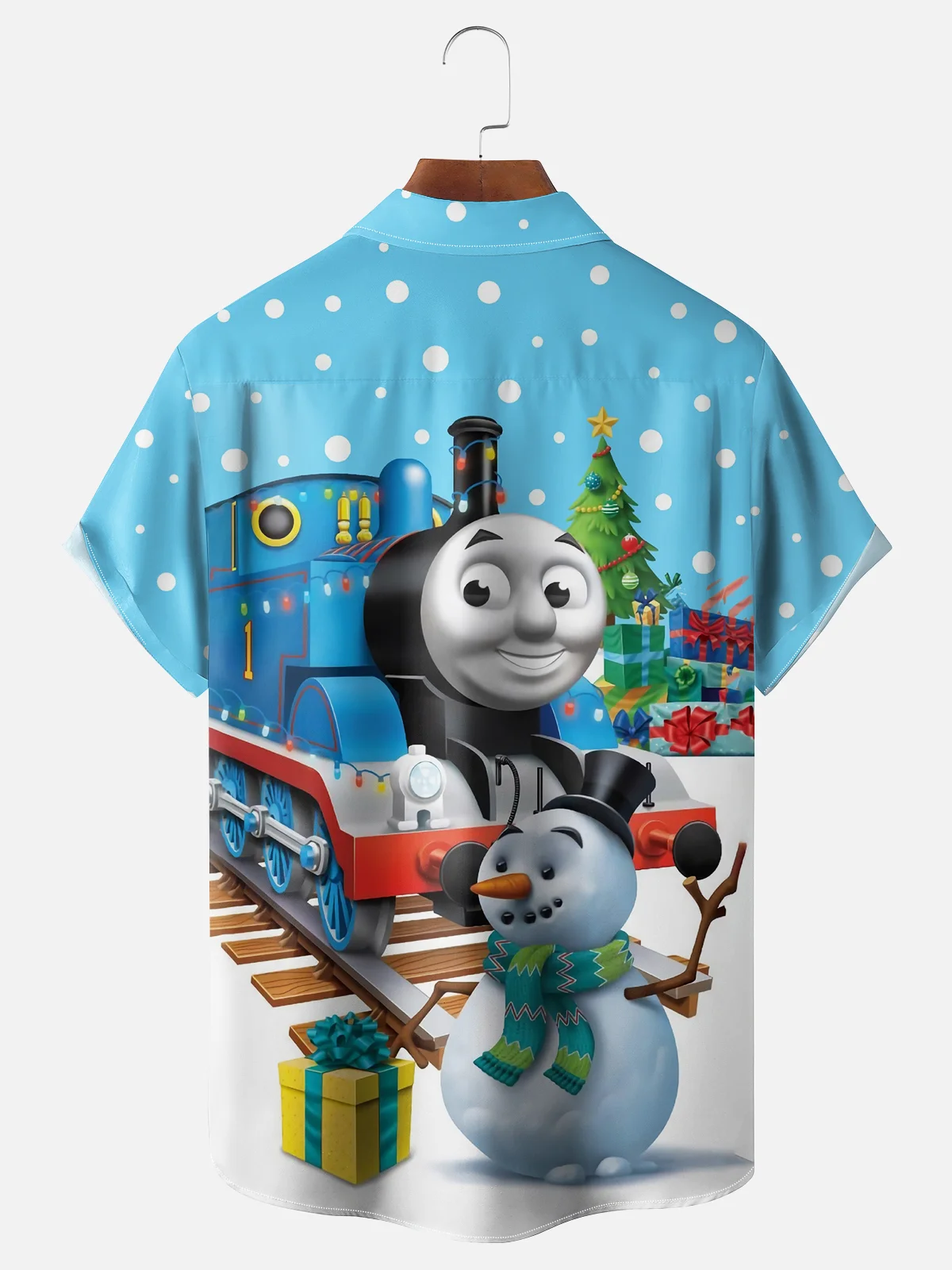 Moisture-wicking Christmas Train Snowman Chest Pocket Casual Shirt