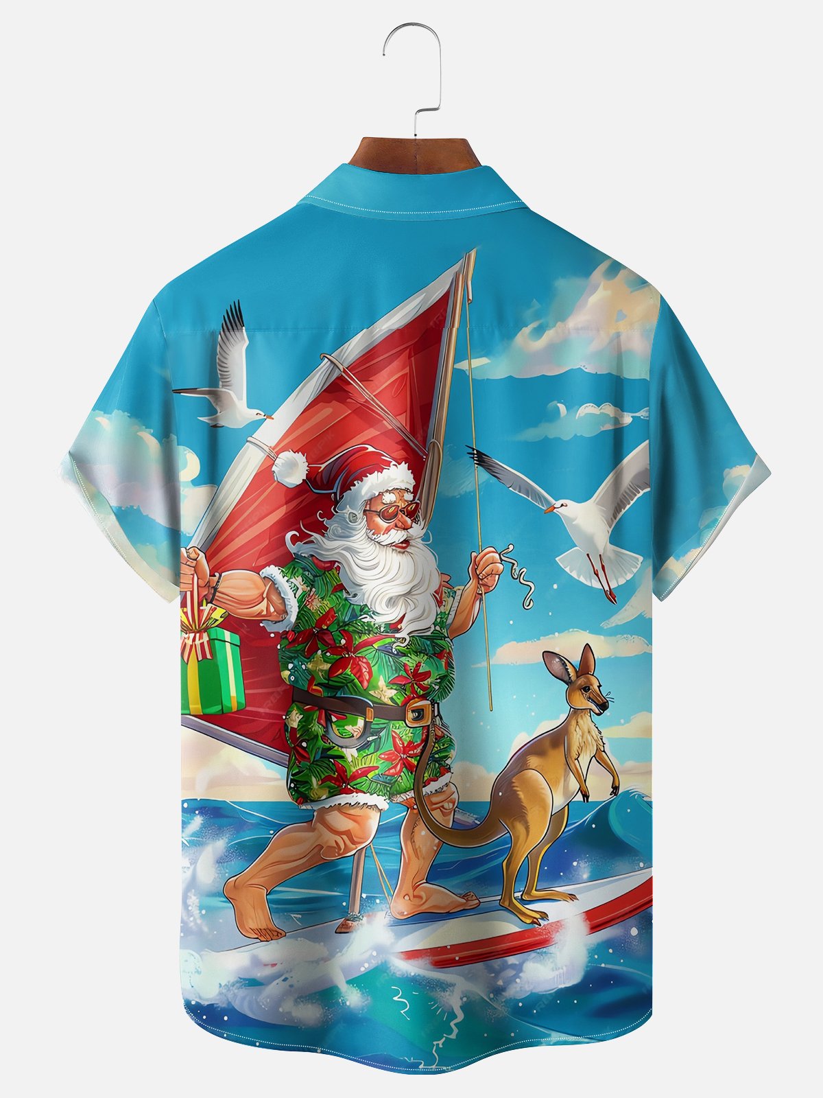 Moisture Wicking Christmas Santa Claus Australian Kangaroo Chest Pocket Casual Shirt