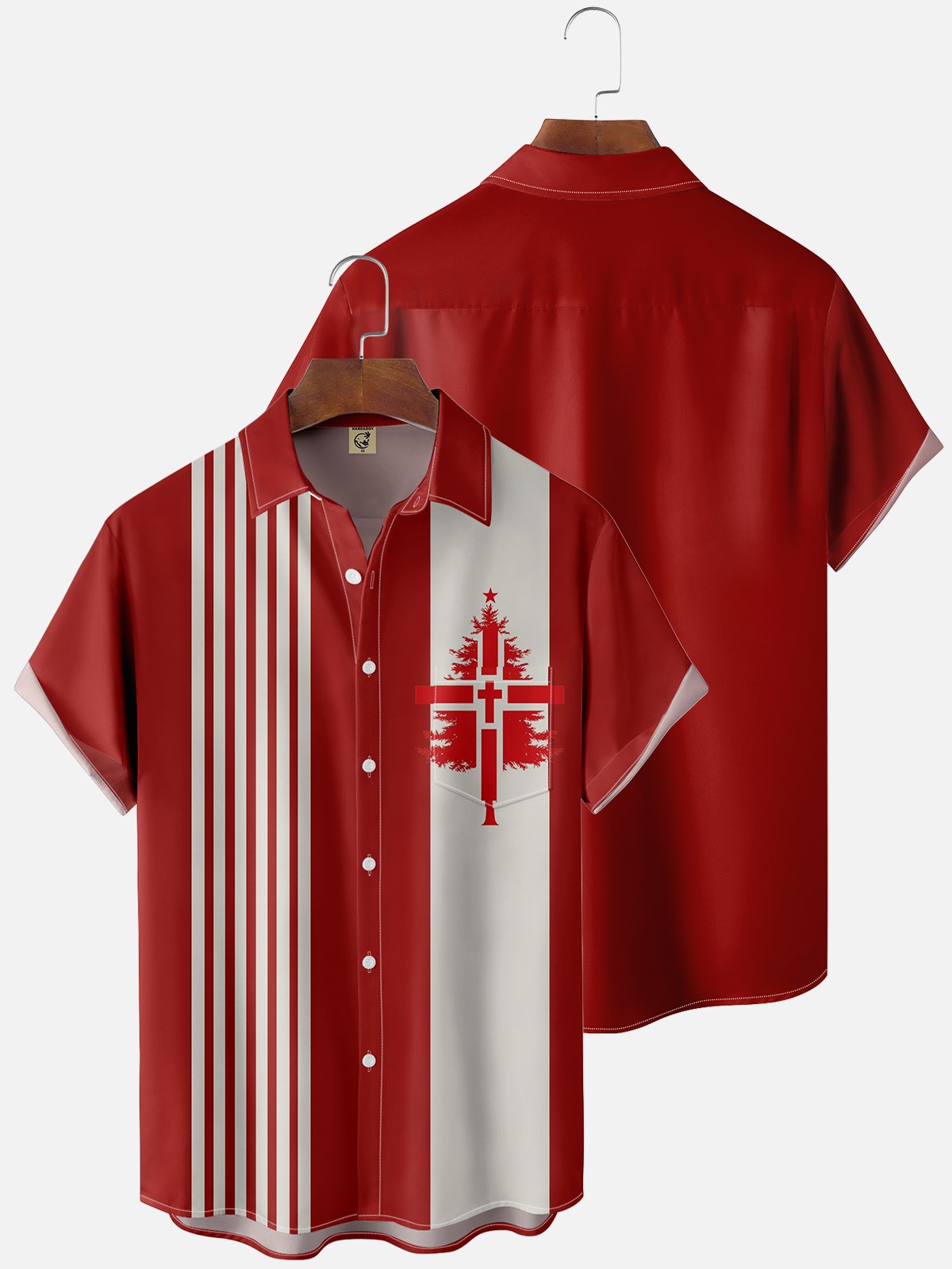 Moisture Wicking Christmas Tree Cross Chest Pocket Casual Shirt