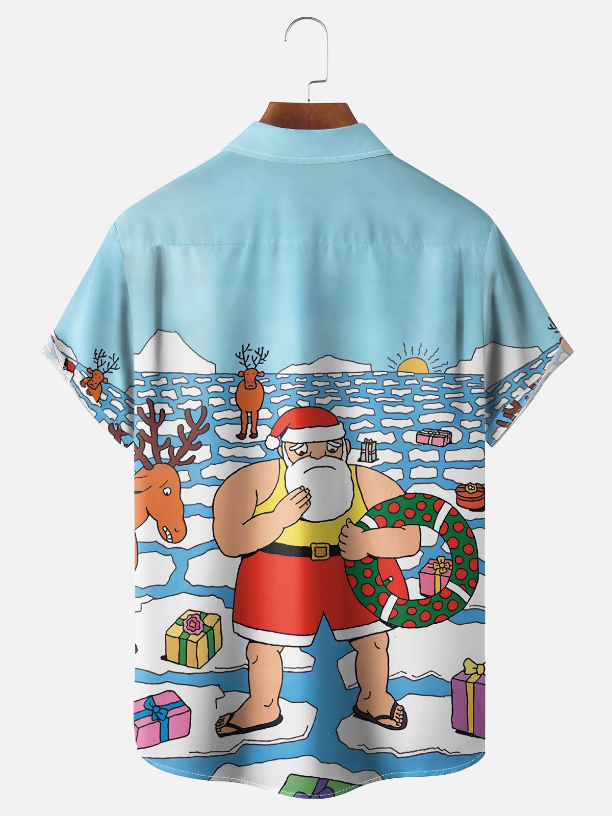 Moisture-wicking Christmas Santa Claus Chest Pocket Casual Shirt