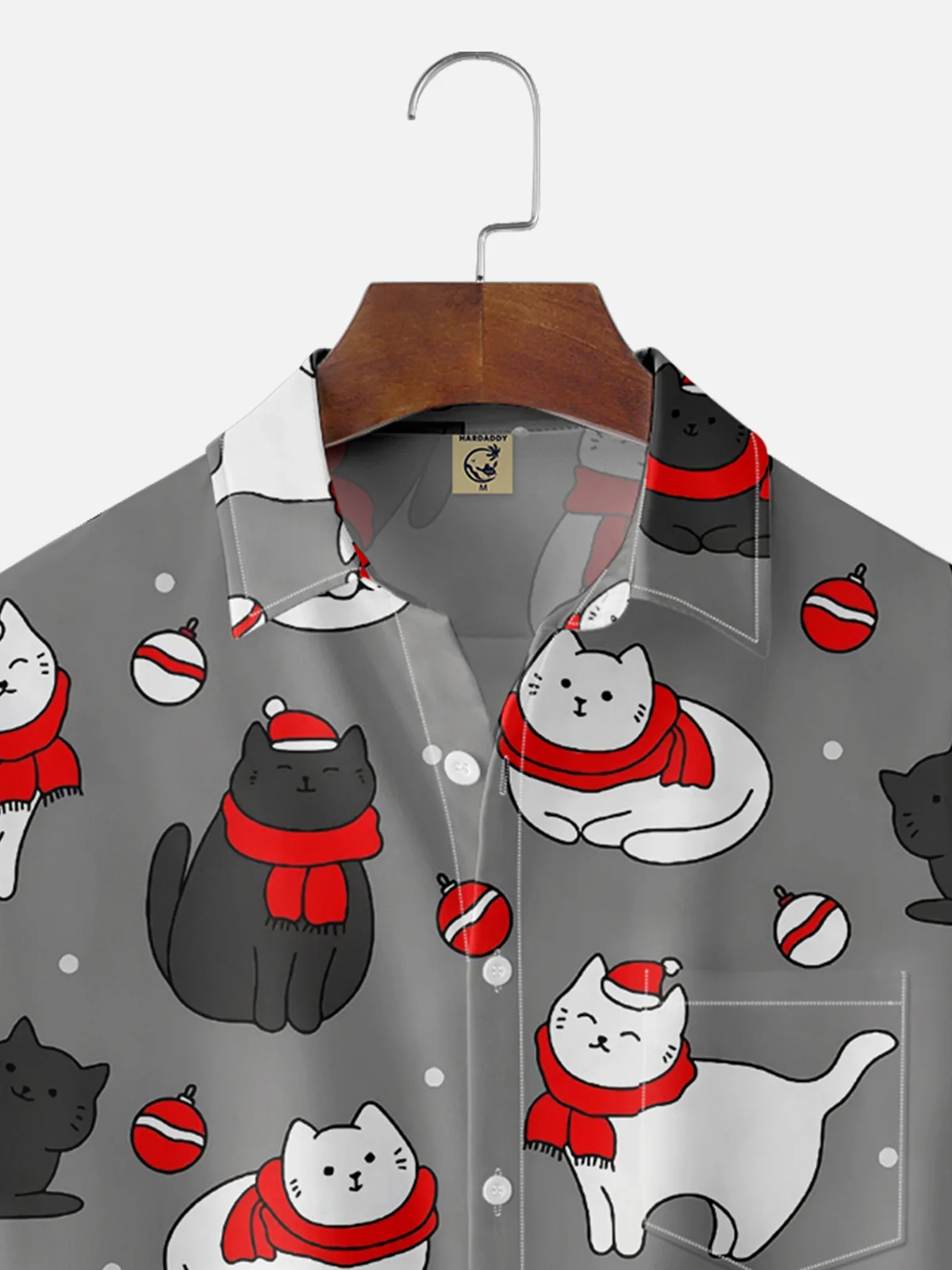 Moisture-wicking Christmas Cats Chest Pocket Casual Shirt