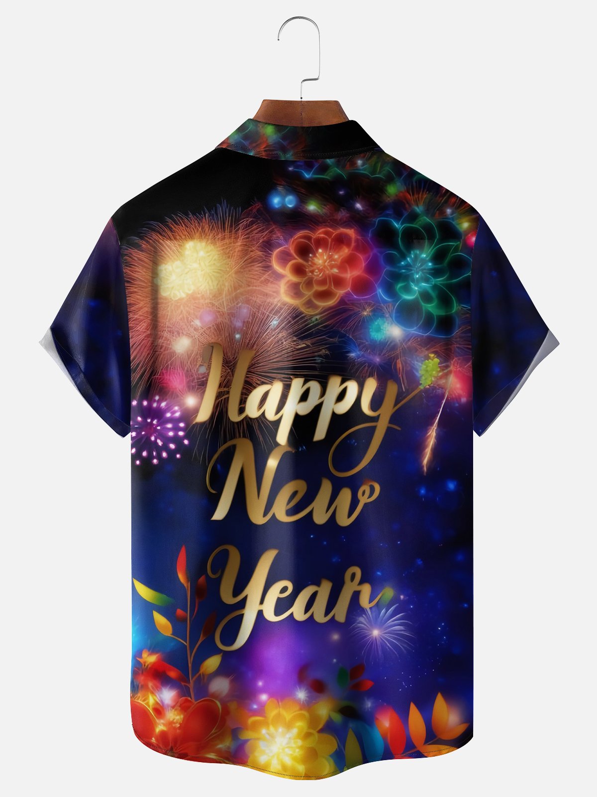 Moisture-wicking Happy New Year Chest Pocket Casual Shirt