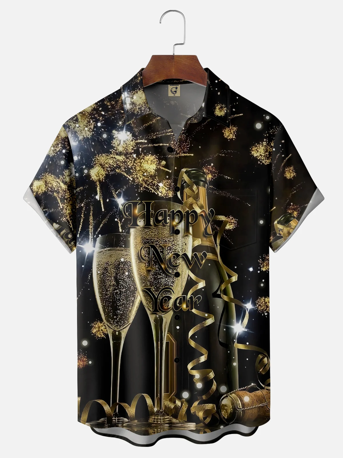 Moisture-wicking New Year celebration Champagne Chest Pocket Casual Shirt