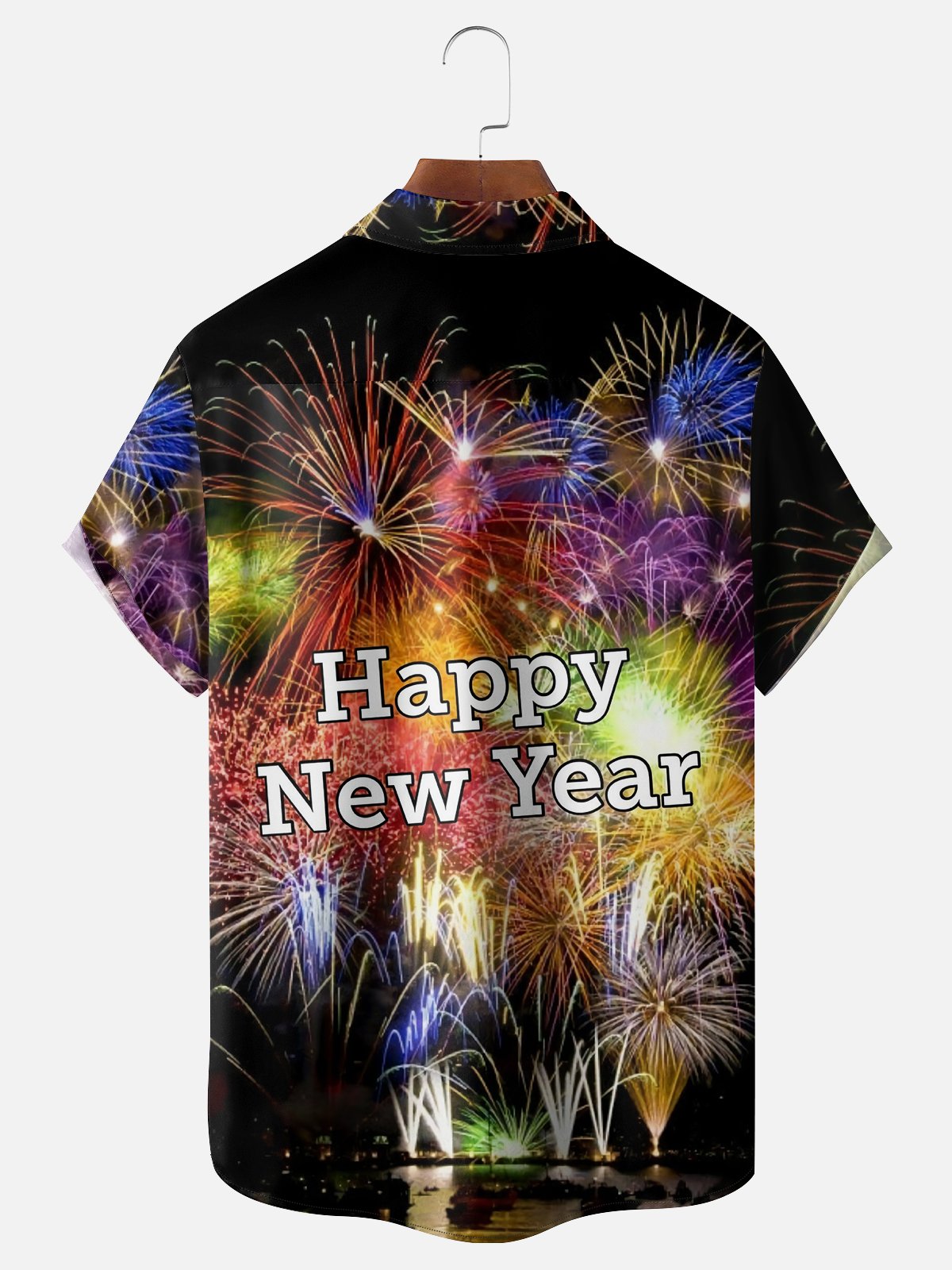 Moisture-wicking Happy New Year Chest Pocket Casual Shirt