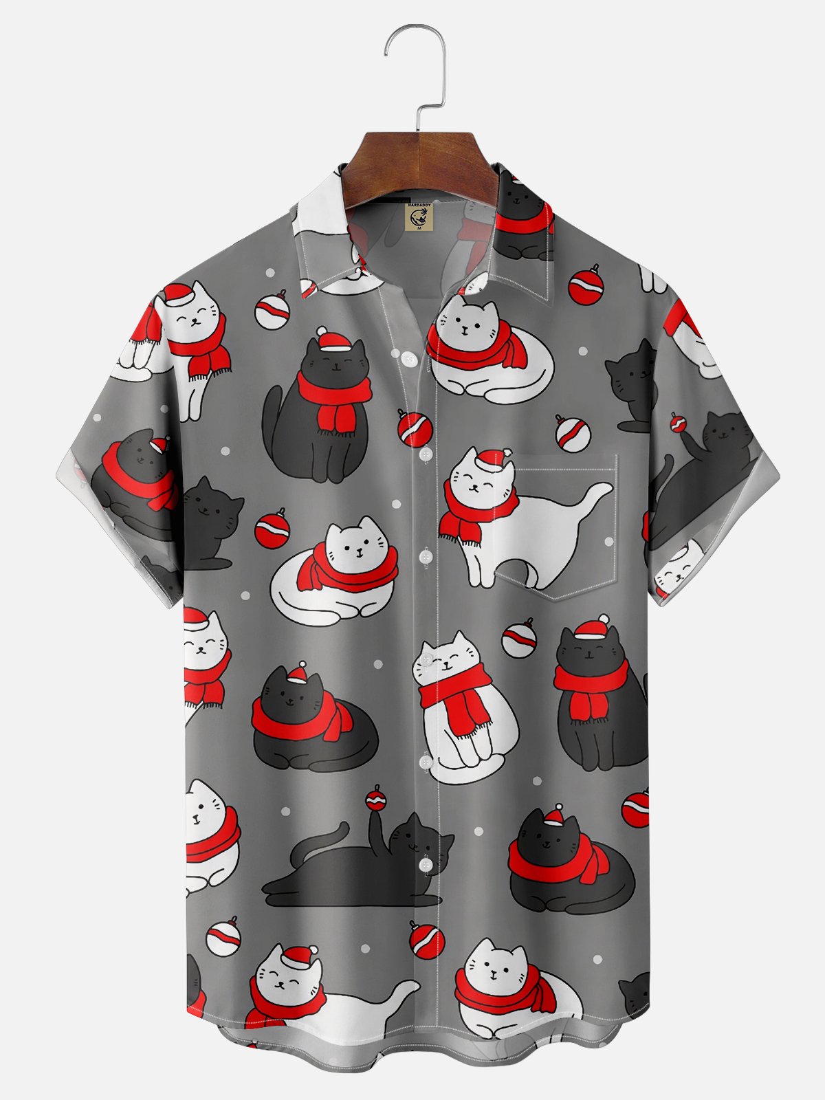 Moisture-wicking Christmas Cats Chest Pocket Casual Shirt