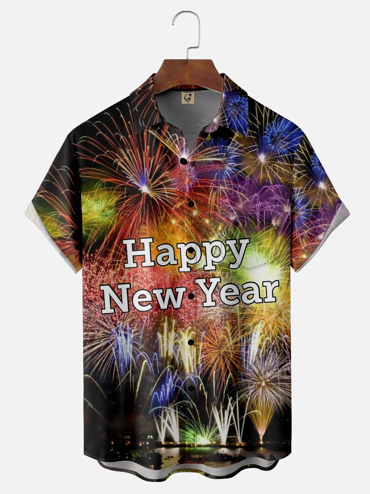 Moisture-wicking Happy New Year Chest Pocket Casual Shirt