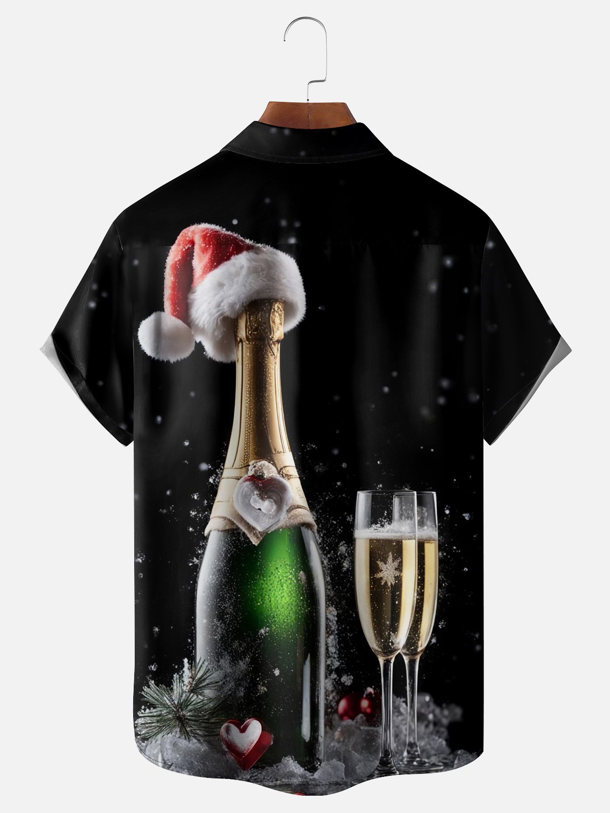 Moisture-wicking Christmas Champagne New Year Celebration Chest Pocket Casual Shirt