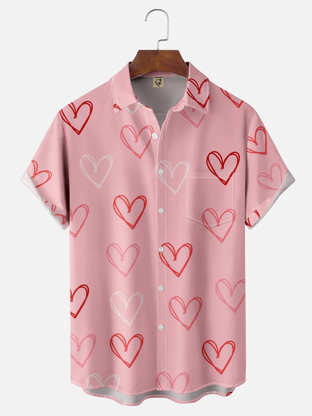 Moisture-wicking Saint Valentine‘s Day Heart Chest Pocket Casual Shirt