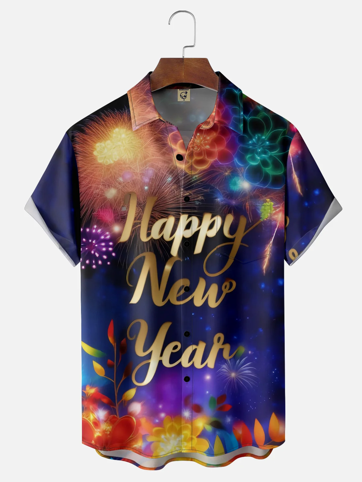 Moisture-wicking Happy New Year Chest Pocket Casual Shirt