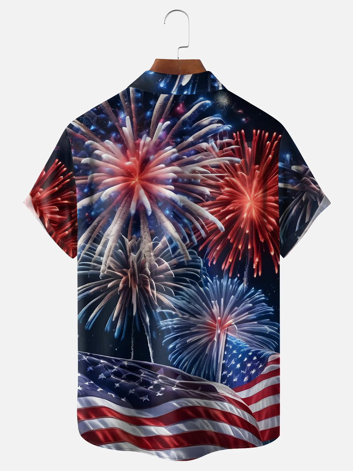 Moisture-wicking New Year American Flag Chest Pocket Casual Shirt