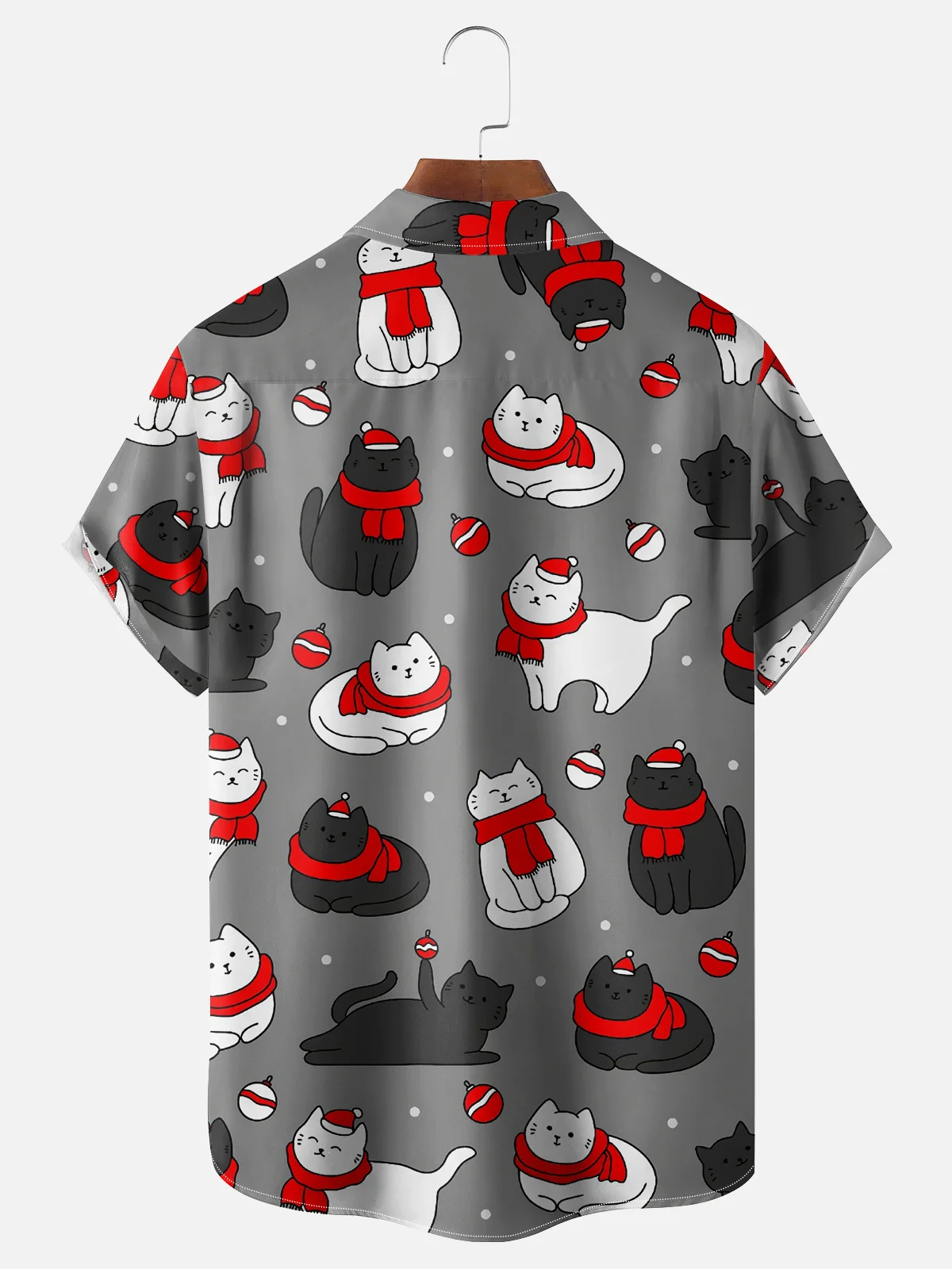 Moisture-wicking Christmas Cats Chest Pocket Casual Shirt