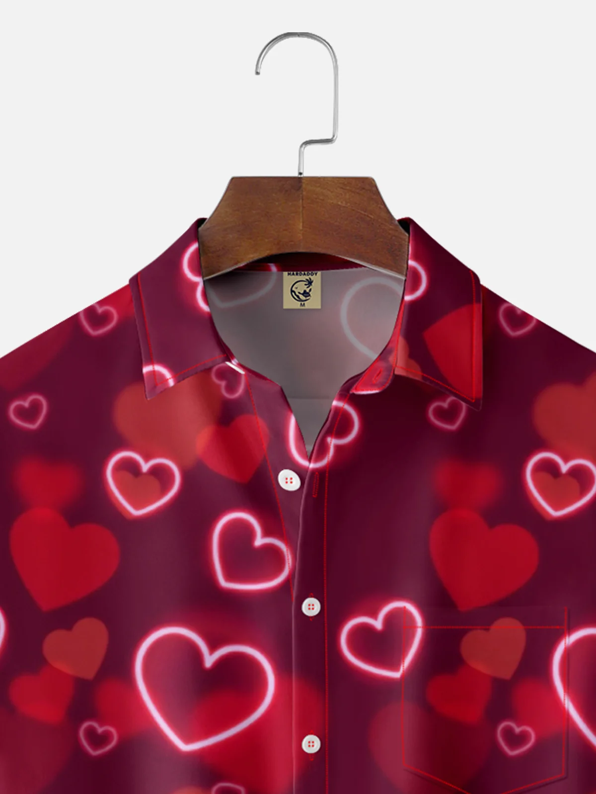 Moisture-wicking Saint Valentine‘s Day Heart Chest Pocket Casual Shirt