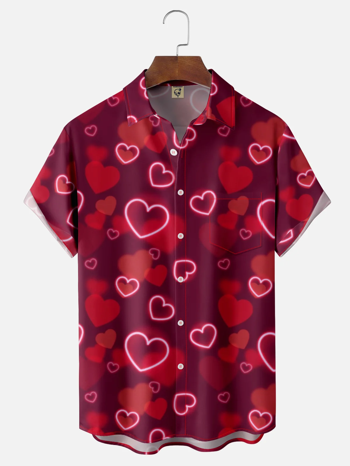 Moisture-wicking Saint Valentine‘s Day Heart Chest Pocket Casual Shirt