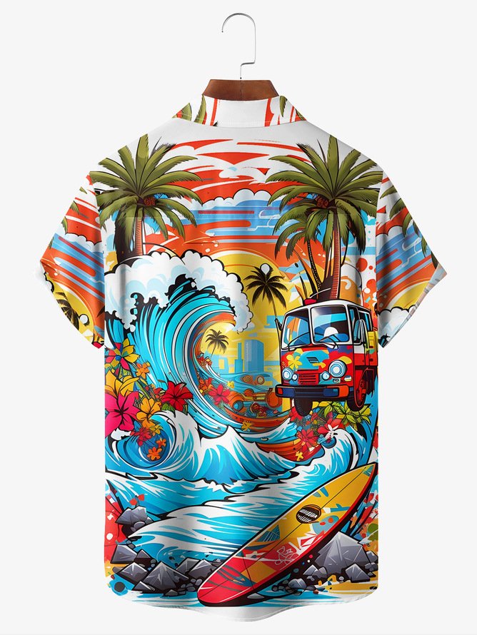 Tall Size Moisture-wicking Surfing Hippie Chest Pocket Hawaiian Shirt