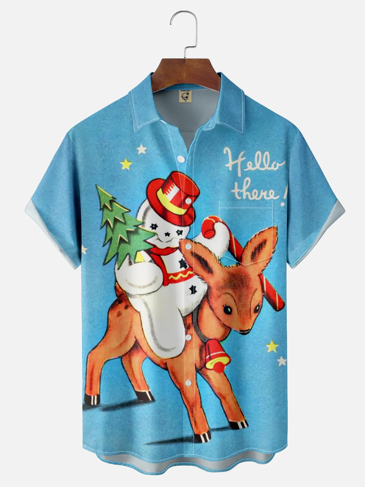 Moisture-wicking Christmas Snowman Chest Pocket Casual Shirt