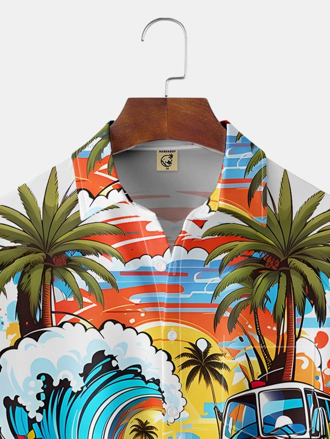 Tall Size Moisture-wicking Surfing Hippie Chest Pocket Hawaiian Shirt