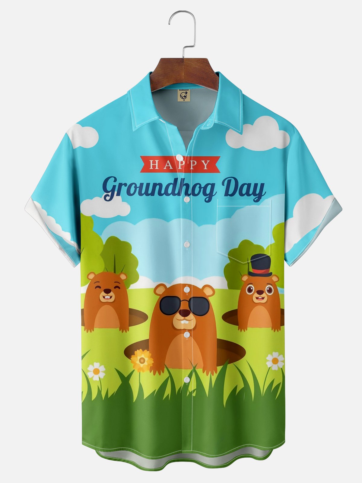 Moisture-wicking Groundhog Day Chest Pocket Casual Shirt