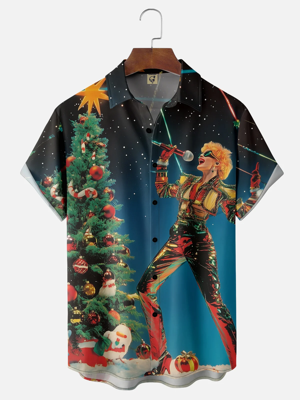 Moisture wicking Christmas Karaoke Girl Chest Pocket Casual Shirt