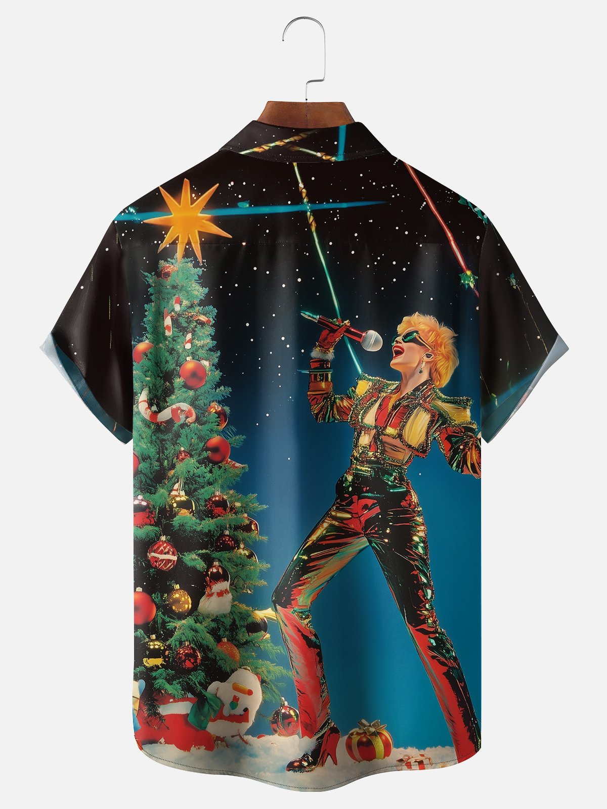 Moisture wicking Christmas Karaoke Girl Chest Pocket Casual Shirt