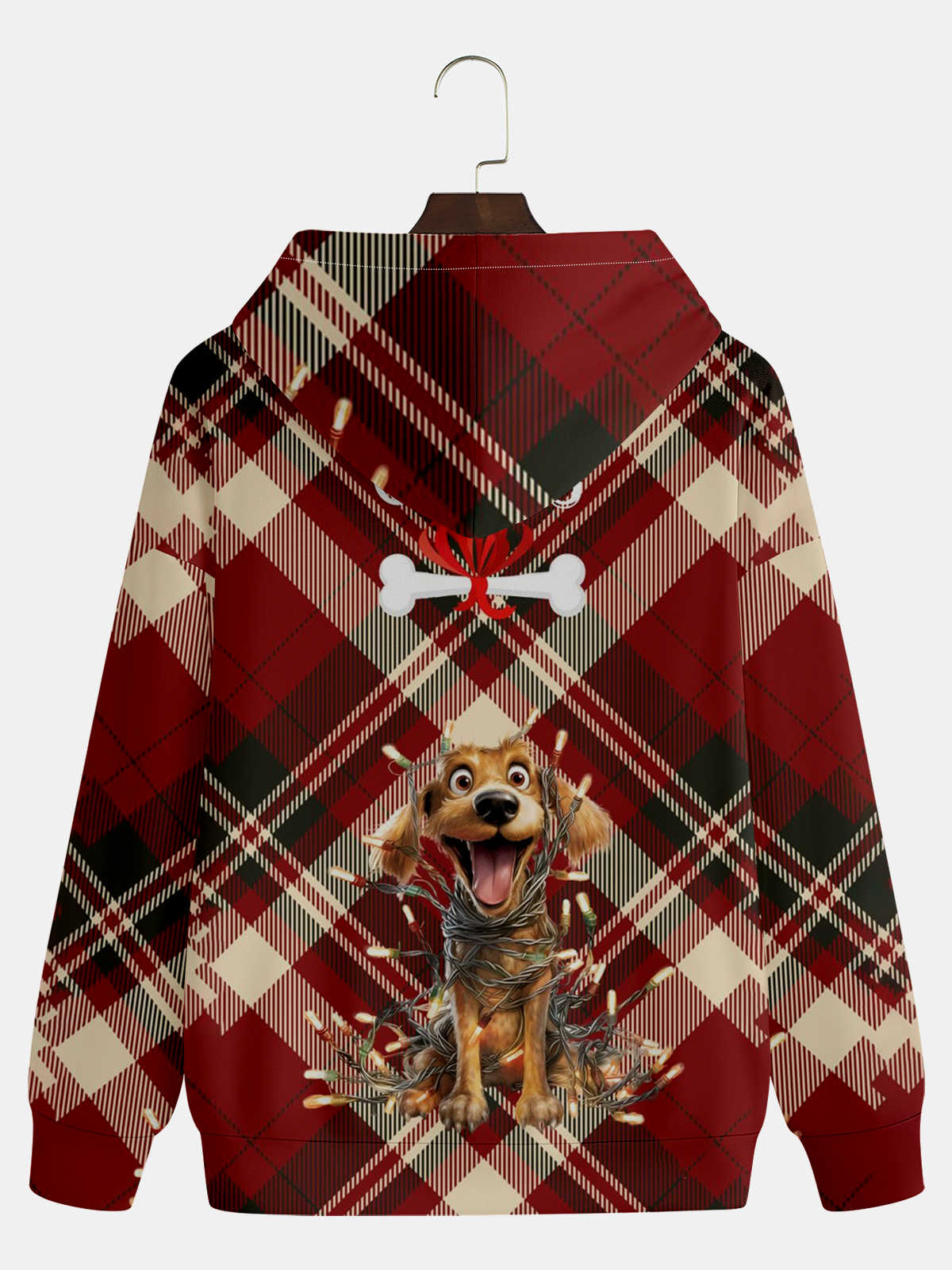 Merry Christmas Red Plaid Dog Hoodie Sweatshirt