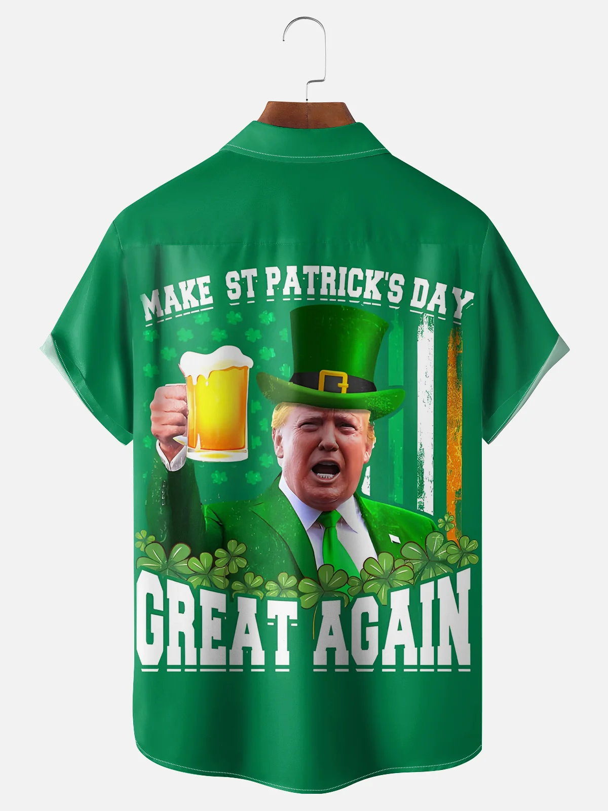 Moisture Wicking St. Patrick's Day Trump Chest Pocket Casual Shirt