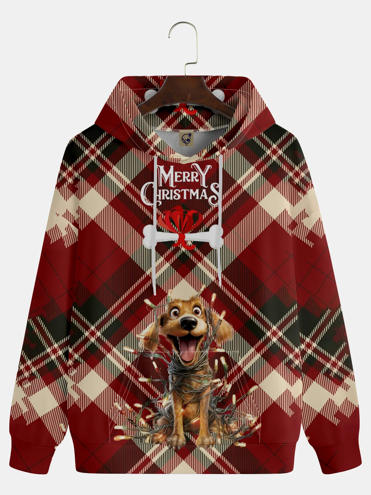 Merry Christmas Red Plaid Dog Hoodie Sweatshirt