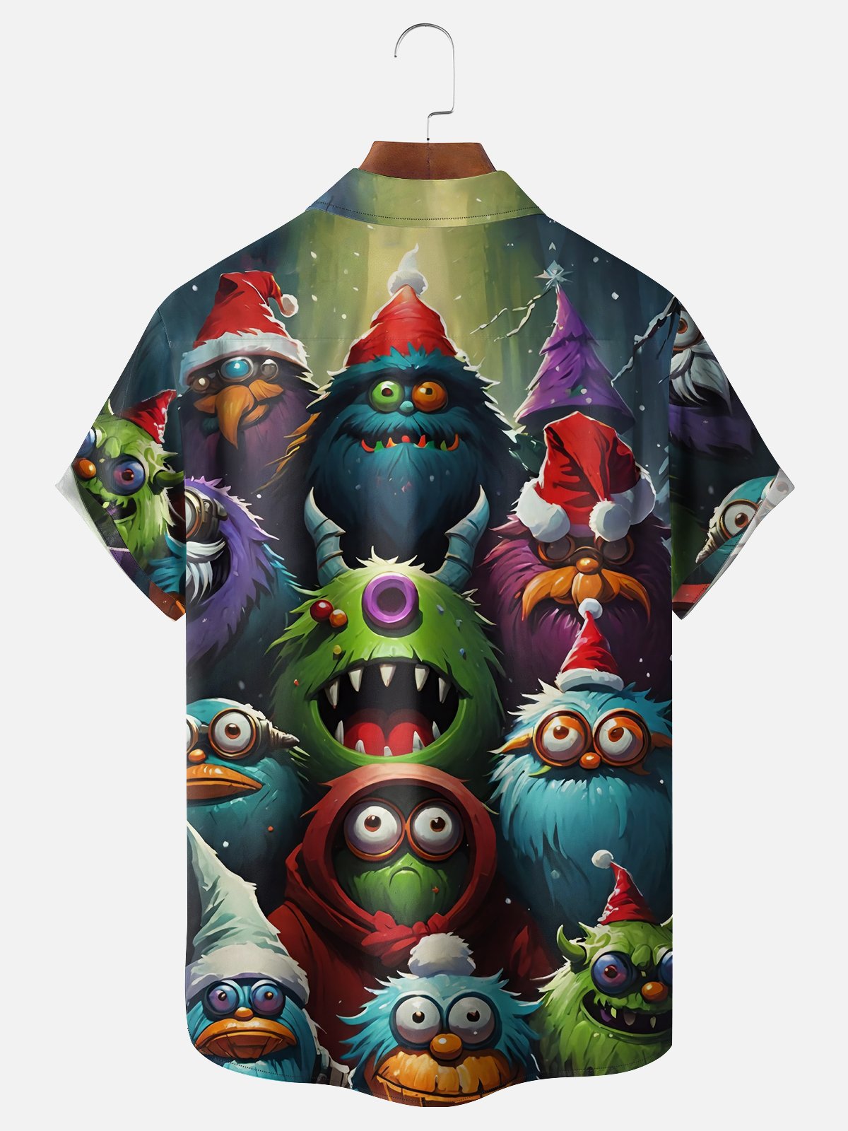 Moisture Wicking Christmas Ugly Monster Chest Pocket Casual Shirt