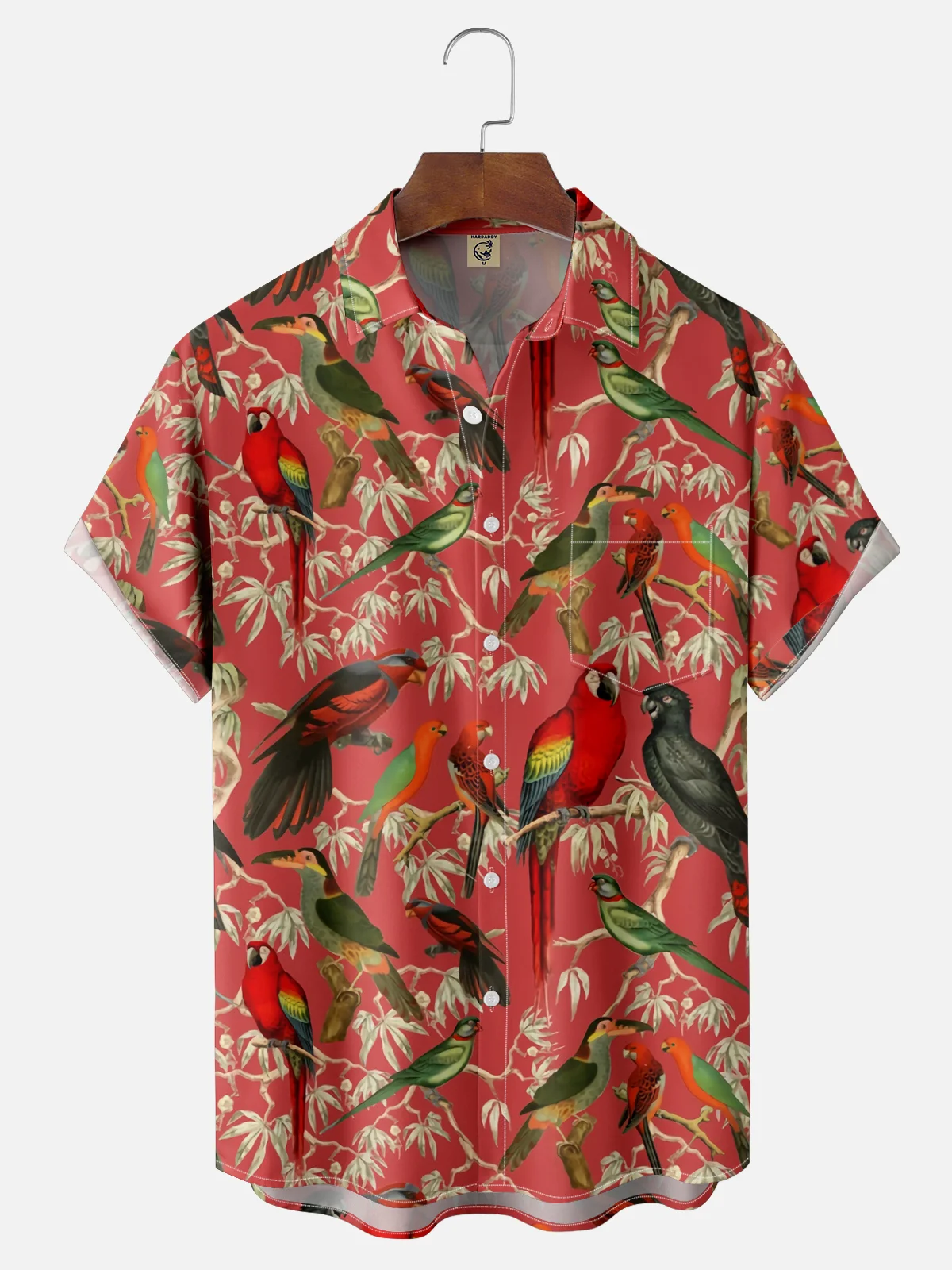 Moisture Wicking Hawaiian Flora Parrot Chest Pocket Casual Shirt