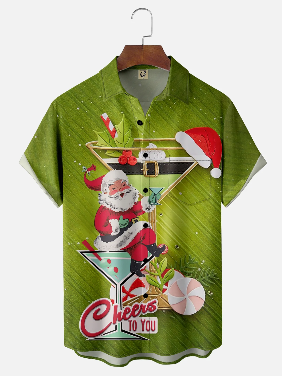 Moisture-wicking Christmas Santa Cocktail Chest Pocket Casual Shirt