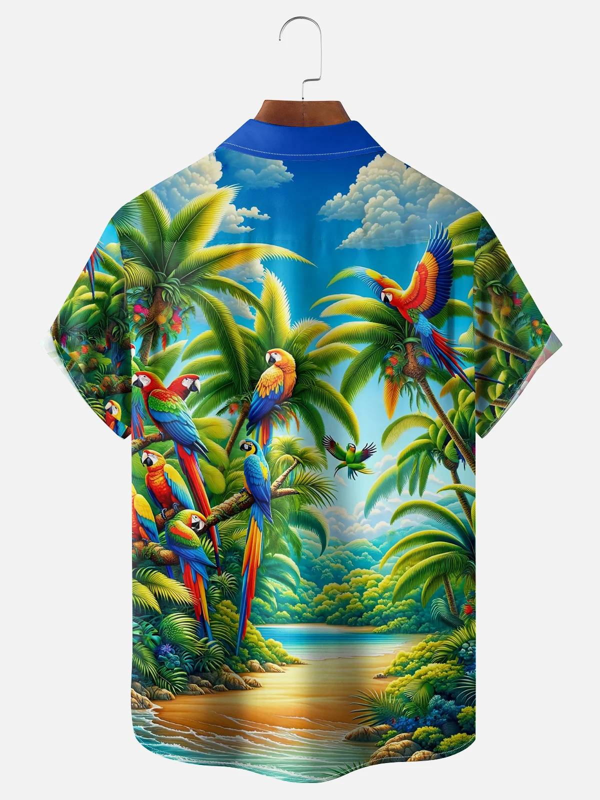 Moisture Wicking Hawaiian Flora Parrot Chest Pocket Casual Shirt