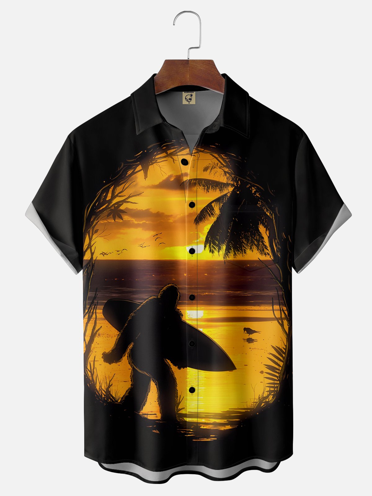 Moisture Wicking Hawaiian Bigfoot Chest Pocket Casual Shirt